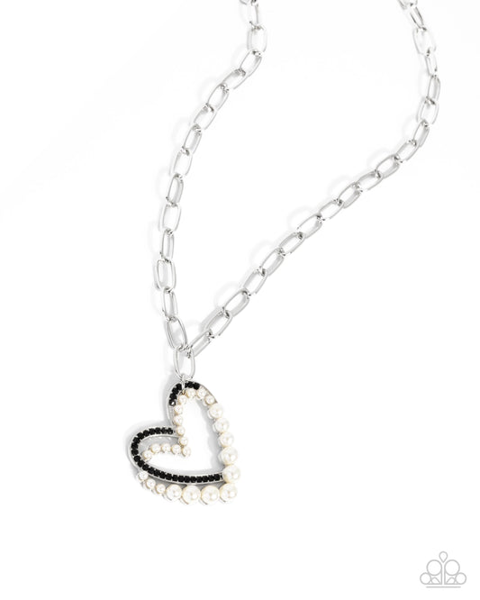 Introducing Me - Black Rhinestone White Pearl Heart Necklace Paparazzi N2911