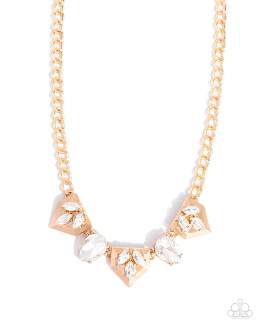 Home Place Haute - Gold Curb Chain & White Gem Necklace Paparazzi N3393