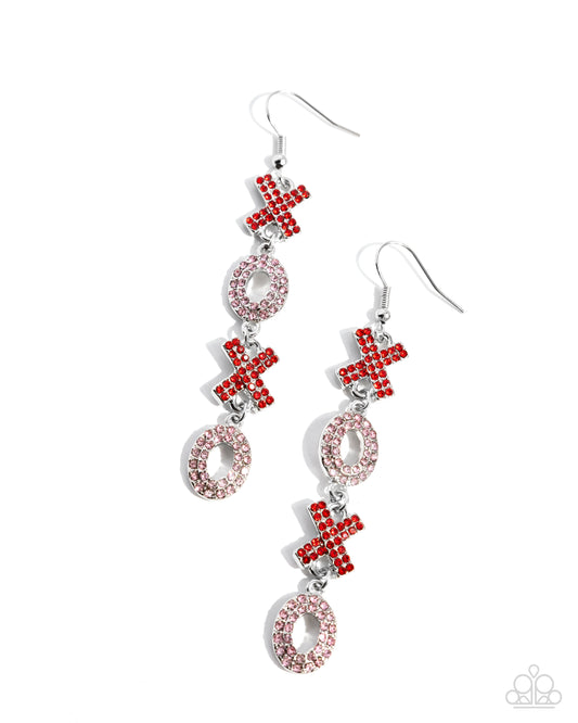 XOXO Stream Multi Red & Light Rose Rhinestone Valentines Style Earring Paparazzi E2985