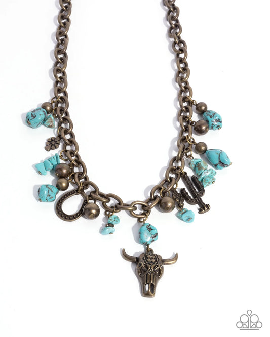 Wild West Whimsey Brass & Blue Turquoise Stone Santa Fe Style Necklace Paparazzi N2630