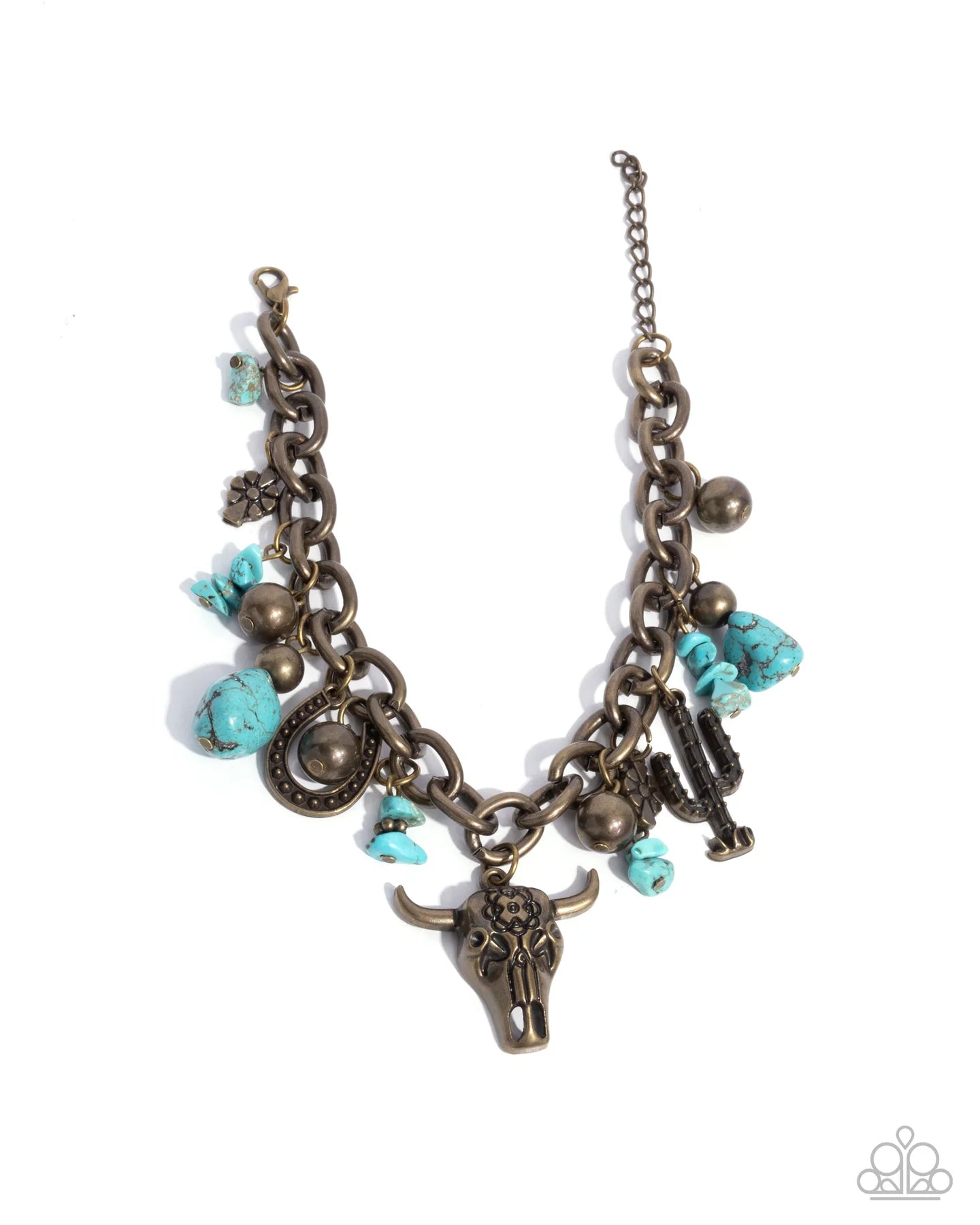 Wild West Wardrobe Brass & Blue Turquoise Stone Santa Fe Style Bracelet Paparazzi B1867
