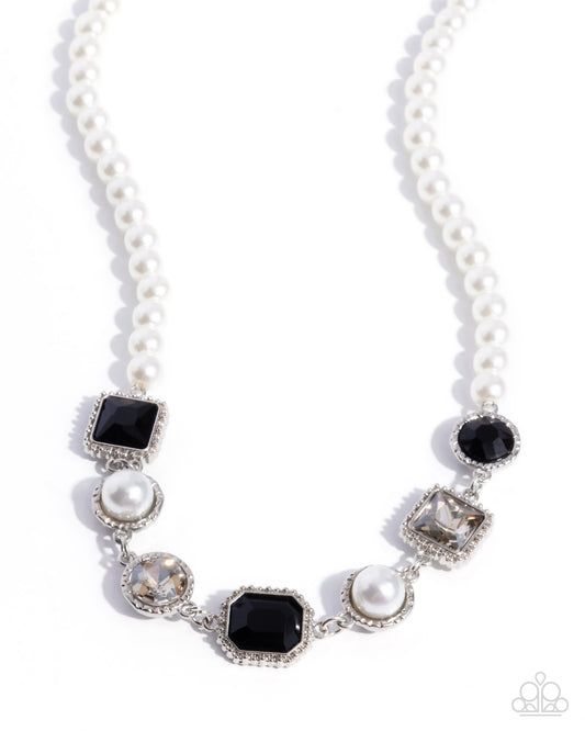 Dumbfounding Decadence - Black, Smoky Rhinestone, White Pearl Necklace Paparazzi N2798