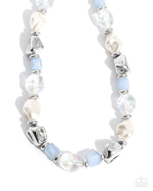 Frenetic Felling Blue Winter Sky Cube, Baroque Pearl Necklace Paparazzi N2761