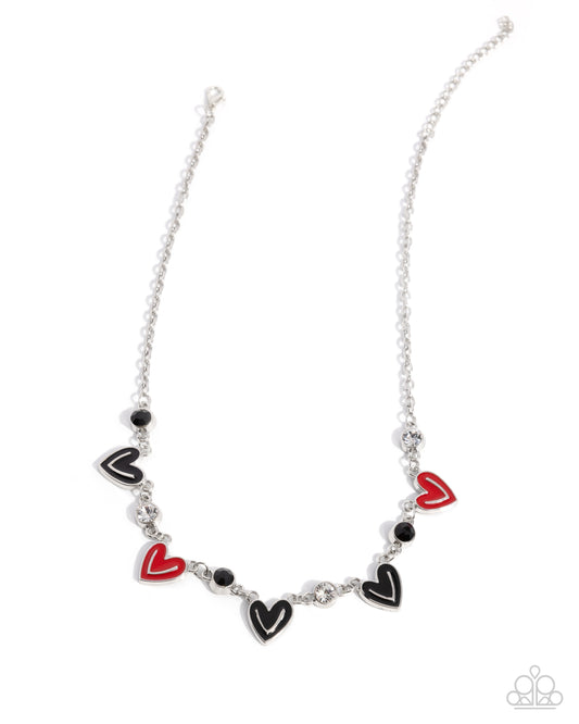 Friendly Fringe Black & Red Heart Necklace Paparazzi N2762