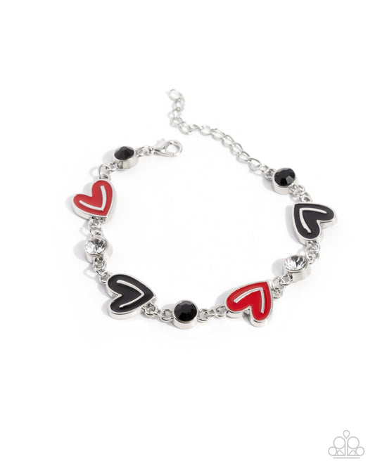 Friendly Finale Black & Red Heart Charm Bracelet Paparazzi B1900