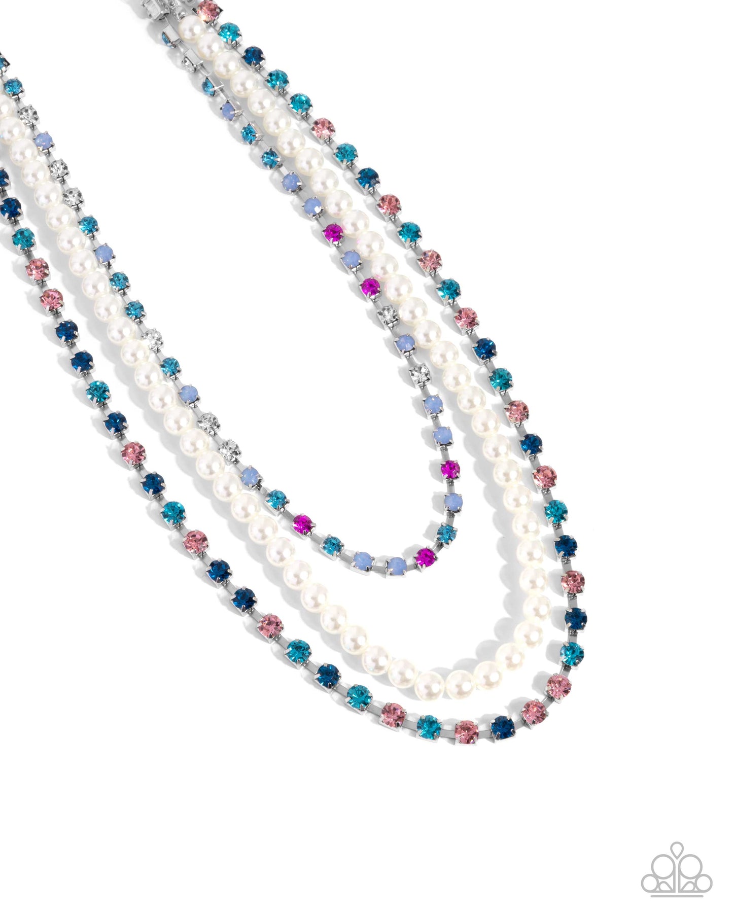 Class Change - Multicolored Blue, Light Rose & White Pearl Layered Necklace Paparazzi N2926