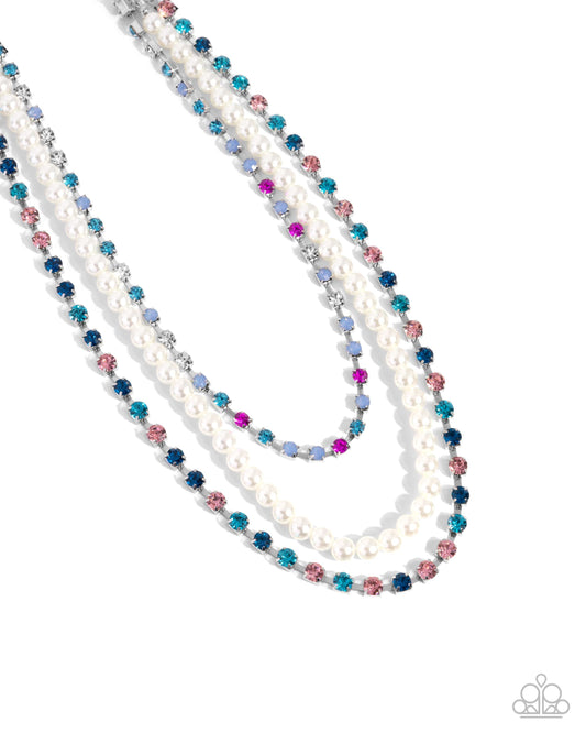 Class Change - Multicolored Blue, Light Rose & White Pearl Layered Necklace Paparazzi N2926