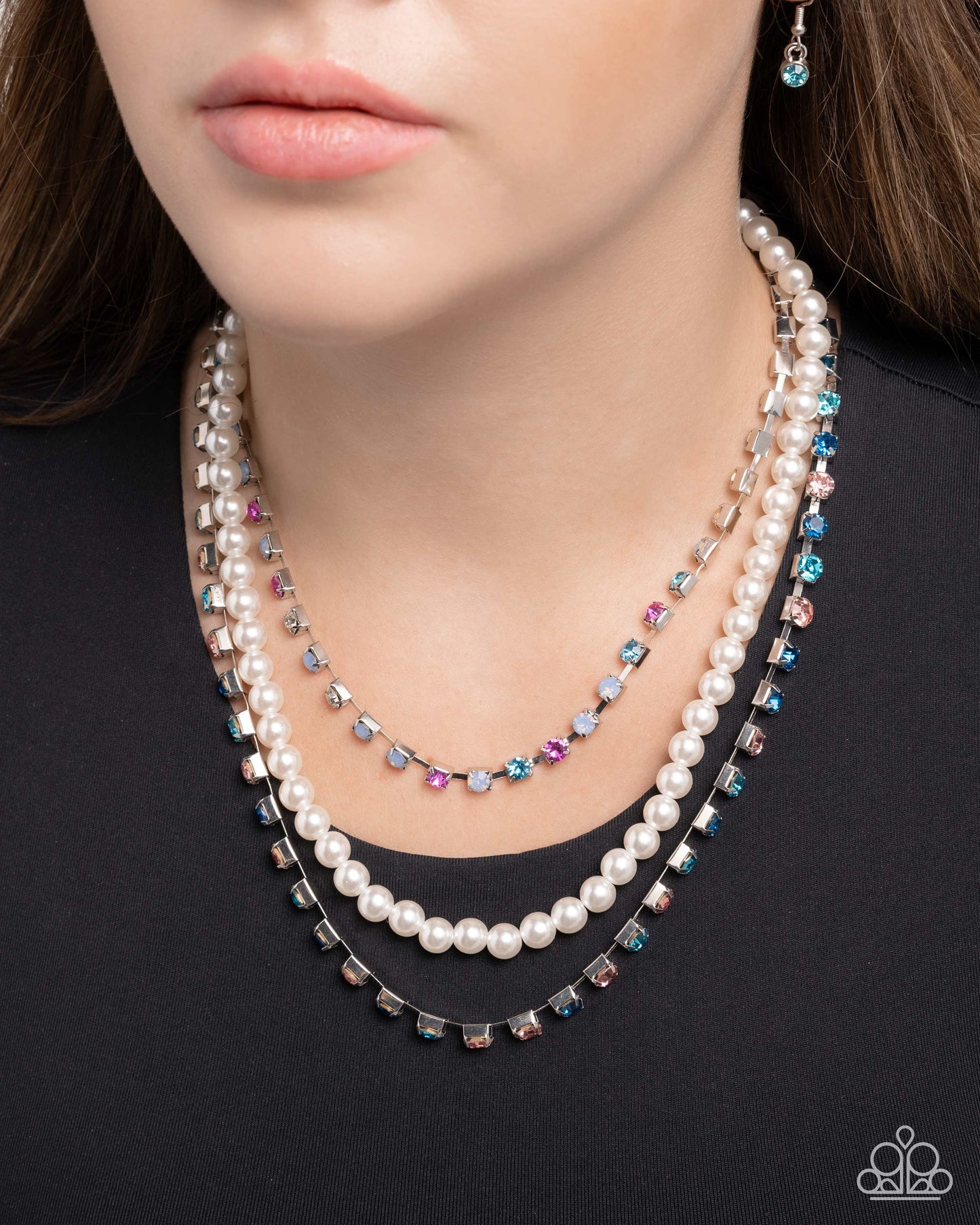 Class Change - Multicolored Blue, Light Rose & White Pearl Layered Necklace Paparazzi N2926