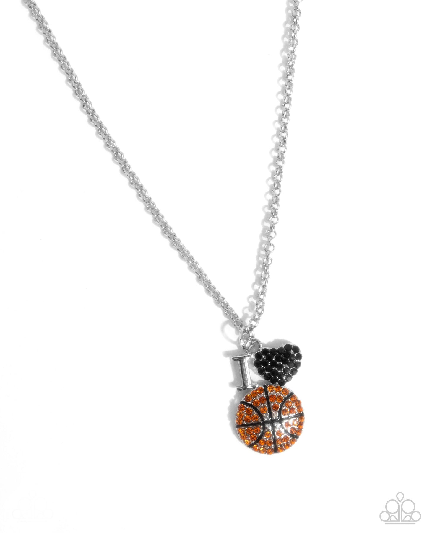 Basketball Balance - Orange Rhinestone Basketball I Love Basketball Necklace Paparazzi N2789