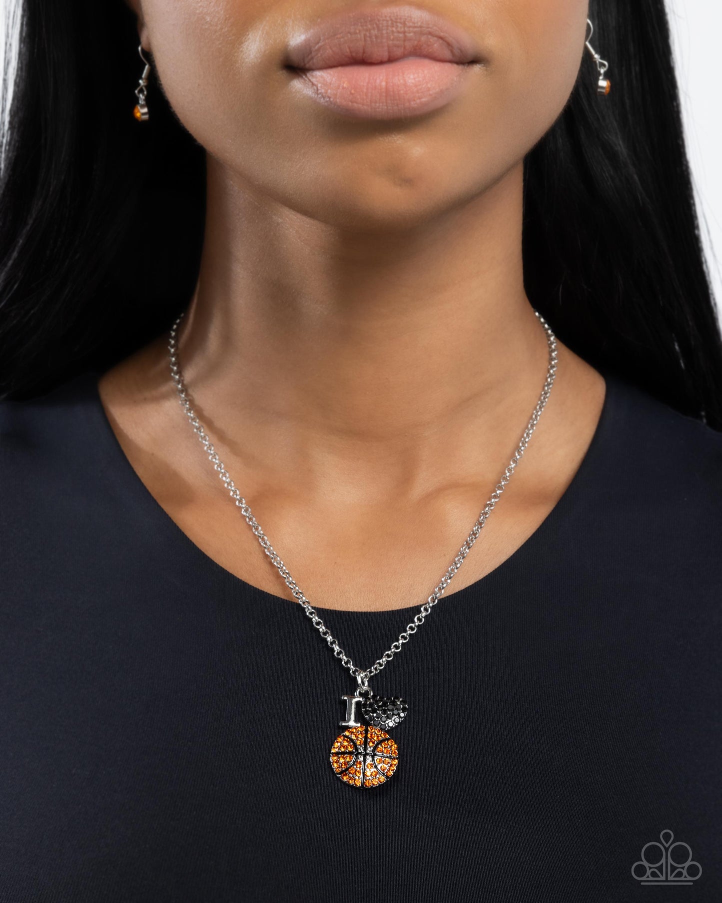 Basketball Balance - Orange Rhinestone Basketball I Love Basketball Necklace Paparazzi N2789