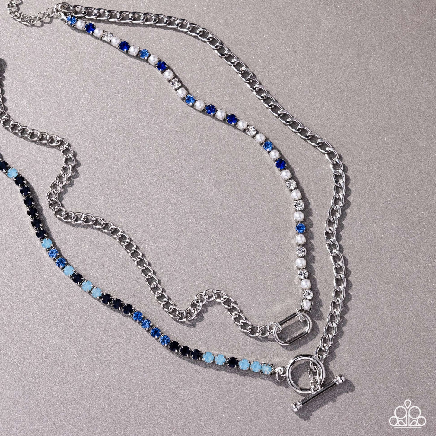 Mismatched Makeover - Blue Montana, Light Sapphire, Iridescent Sapphire Rhinestone Necklace January 2025 Life Of The Party Paparazzi N0956