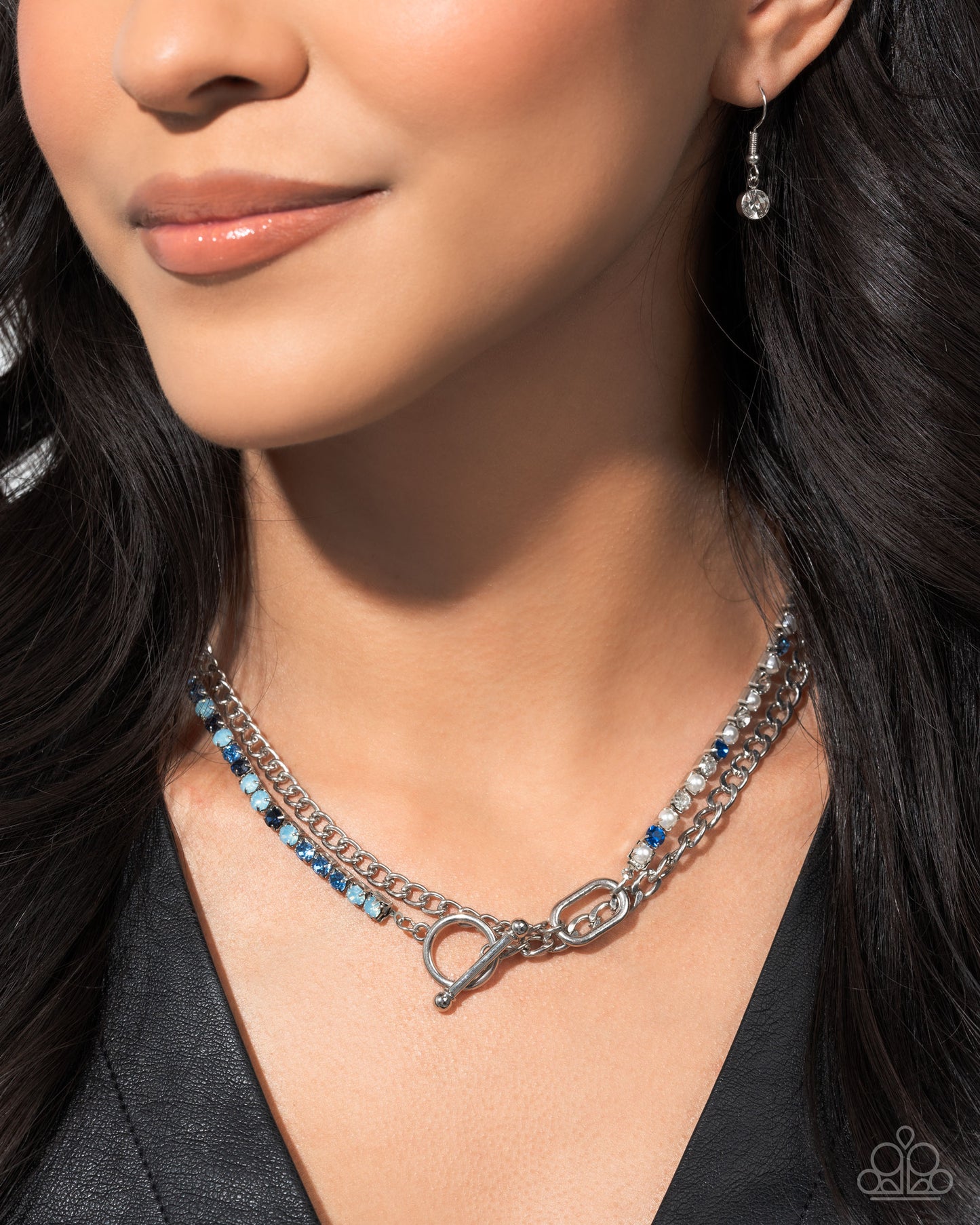 Mismatched Makeover - Blue Montana, Light Sapphire, Iridescent Sapphire Rhinestone Necklace January 2025 Life Of The Party Paparazzi N0956