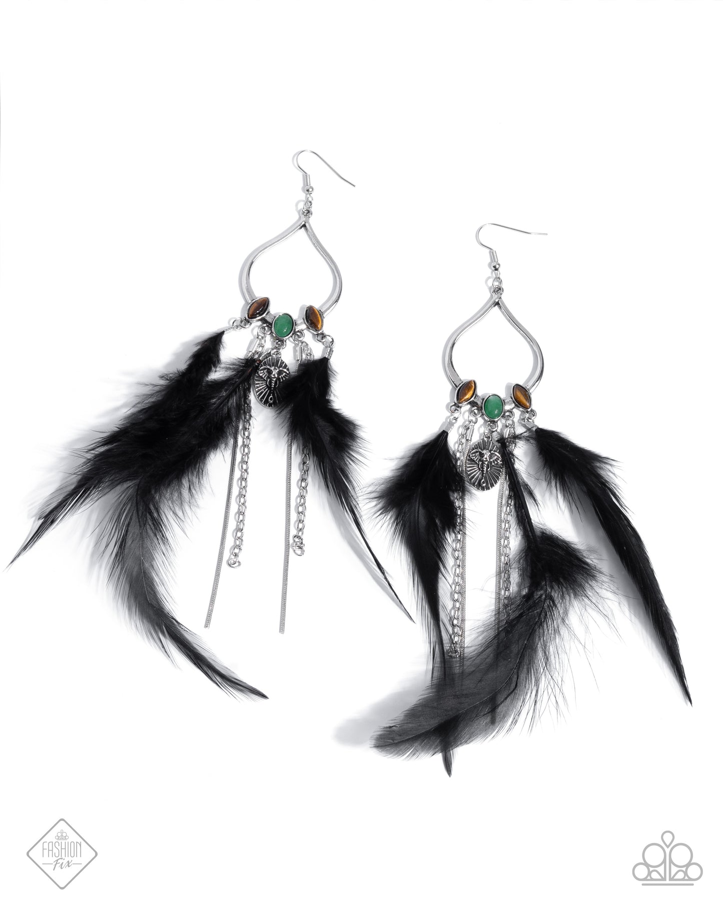 Living on the Wild Side - Multi Jade, Tiger Eye Stone Long Feather Earrings Sunset Sightings Fashion Fix February 2025 Paparazzi