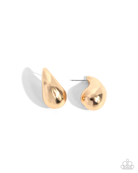Raindrop Reveal - Gold Oversized Teardrop Post Earring Paparazzi E2563