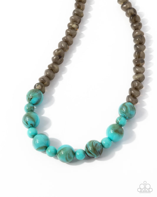 Not a Phase - Blue Turquoise Marbled & Gray Bead Necklace Paparazzi N3168