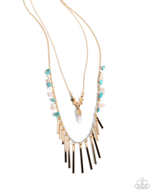 Promising Progress - Gold Layered Chain, White, Turquoise, Pink Stone Necklace Santa Fe Style Paparazzi N3207
