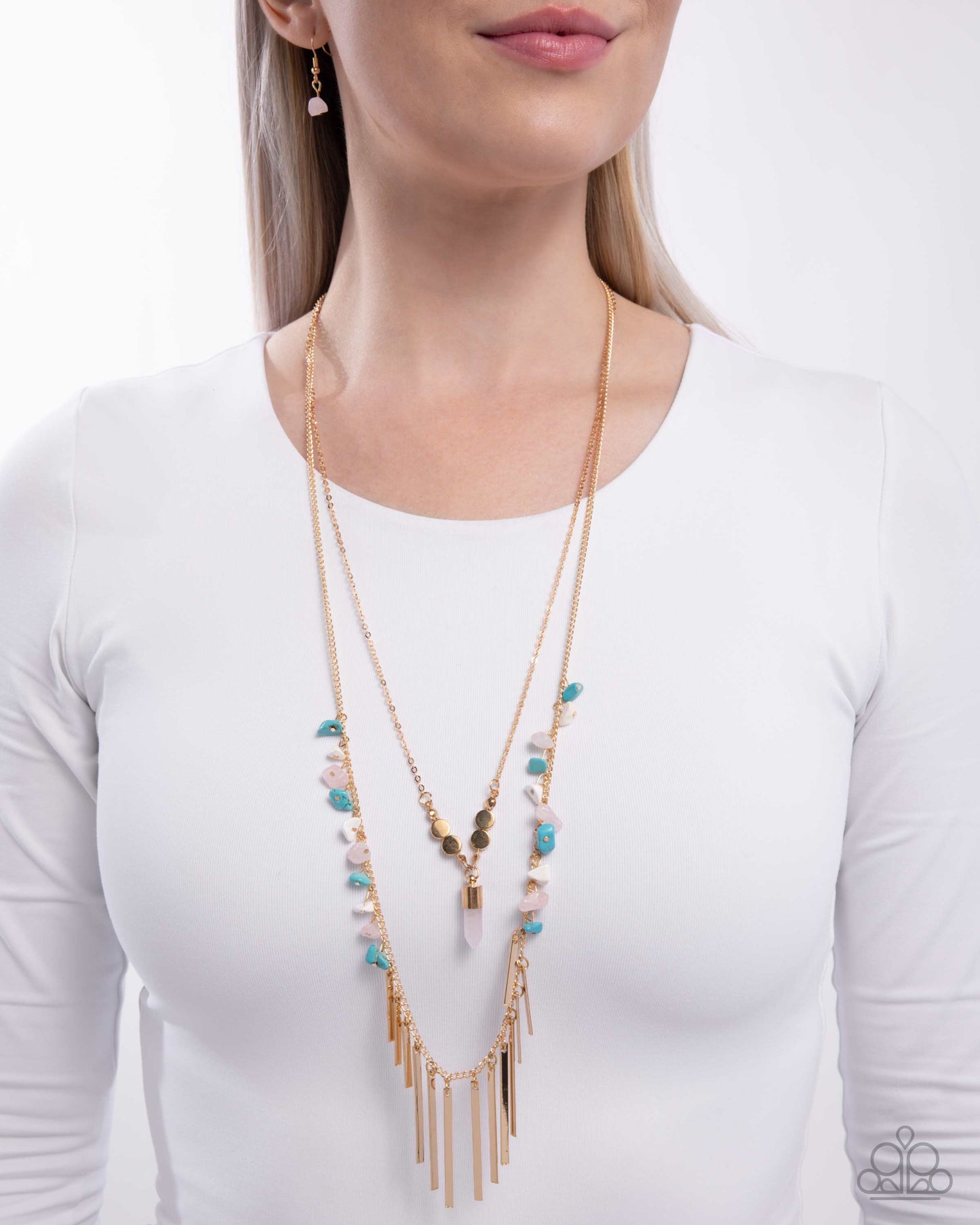 Promising Progress - Gold Layered Chain, White, Turquoise, Pink Stone Necklace Santa Fe Style Paparazzi N3207