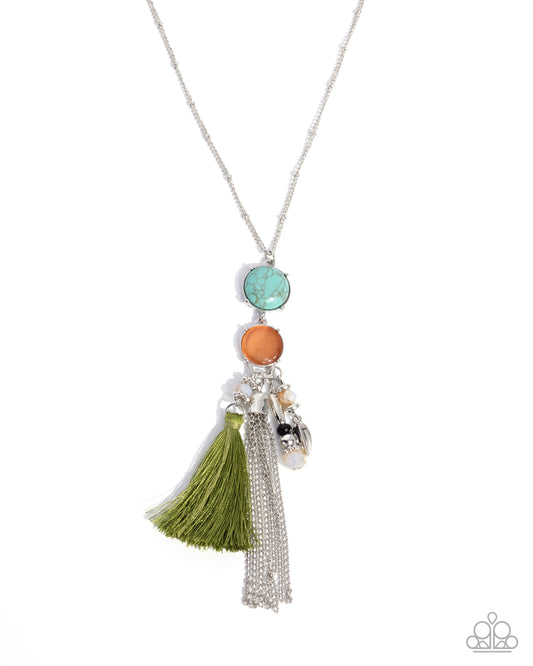Pampered Panache - Multicolored Orange Cat's Eye Stone, UV Bead, Tassel Necklace Santa Fe Style Paparazzi N3068