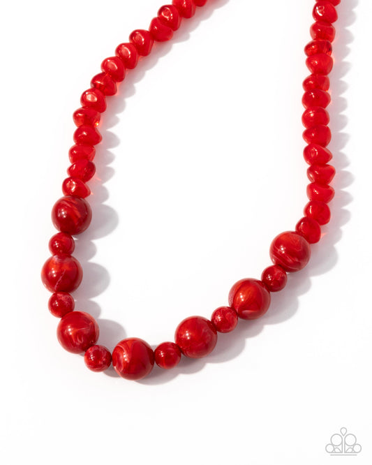 Not a Phase - Red Marbled & Transparent Acrylic Bead Necklace Paparazzi N3345