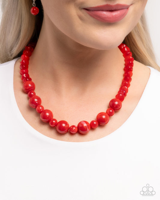 Not a Phase - Red Marbled & Transparent Acrylic Bead Necklace Paparazzi N3345