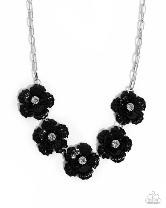Flower Chain - Black 3-D Flower Necklace Paparazzi N2874