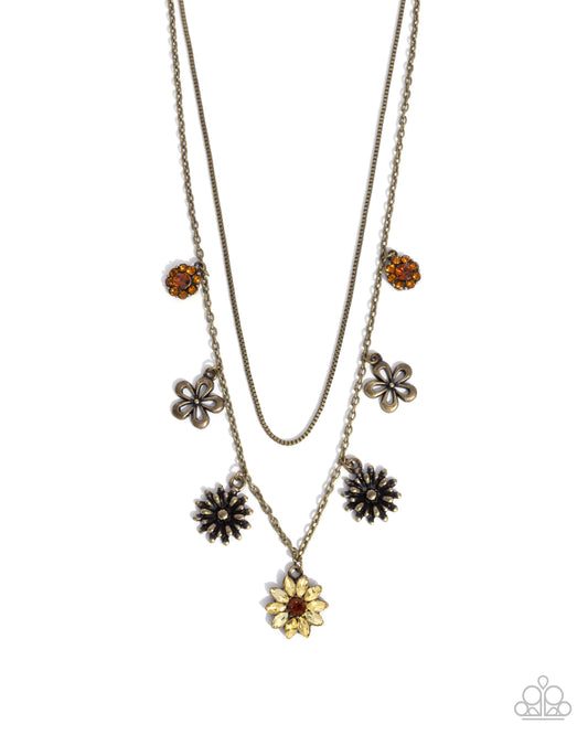 Glinting Garden - Brass & Yellow Flower Charm Style Necklace Paparazzi N2896