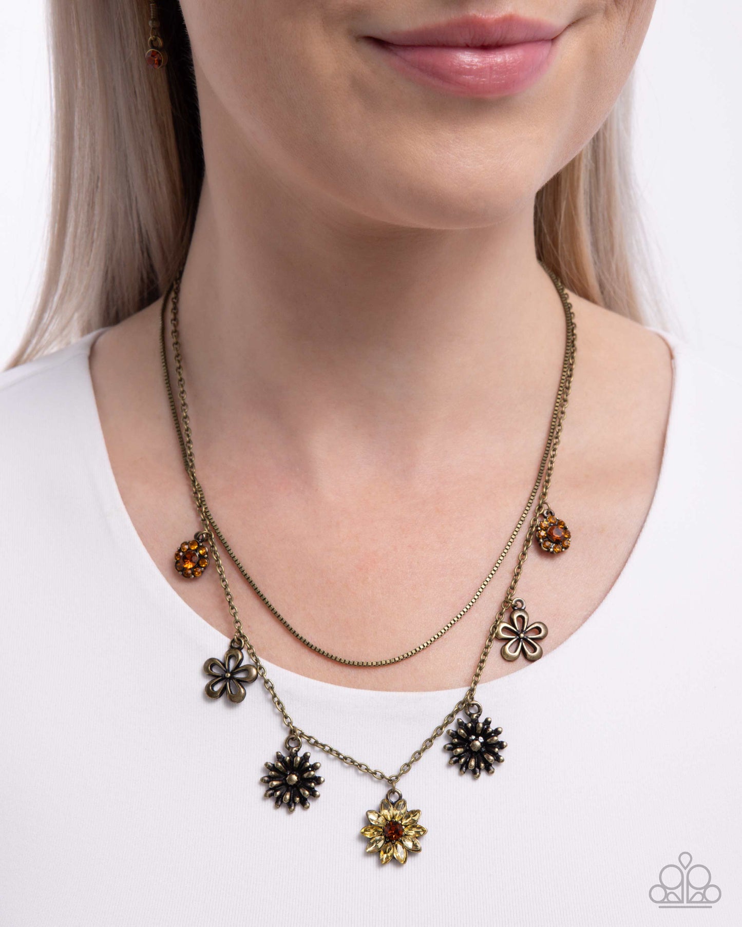 Glinting Garden - Brass & Yellow Flower Charm Style Necklace Paparazzi N2896