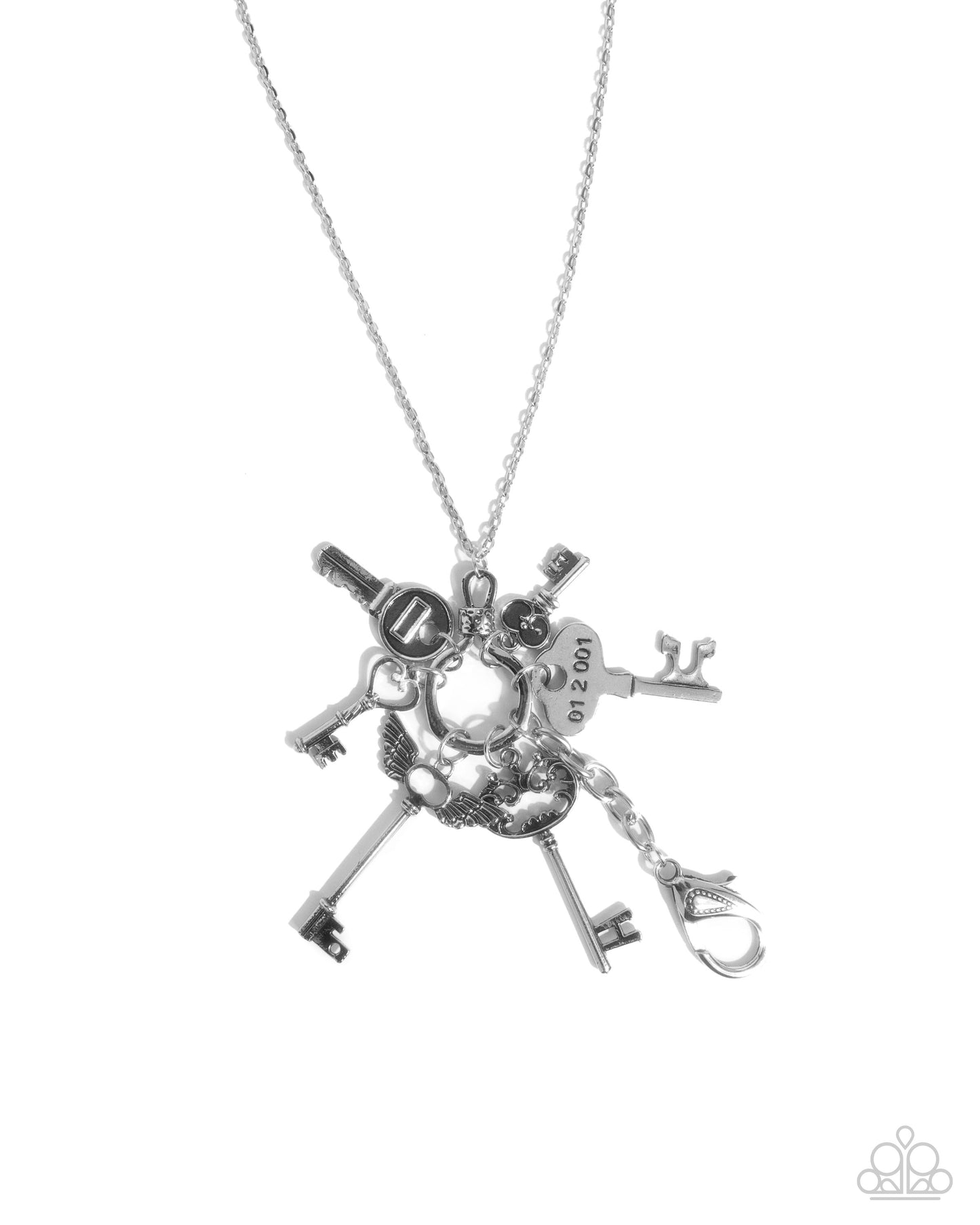 Key Ring - Silver Key Charm Lanyard Necklace Paparazzi N2800