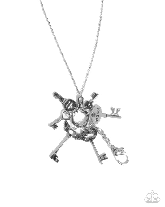 Key Ring - Silver Key Charm Lanyard Necklace Paparazzi N2800