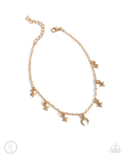 Stargazing Night - Gold Star, Moon Charm Anklet Paparazzi B2054