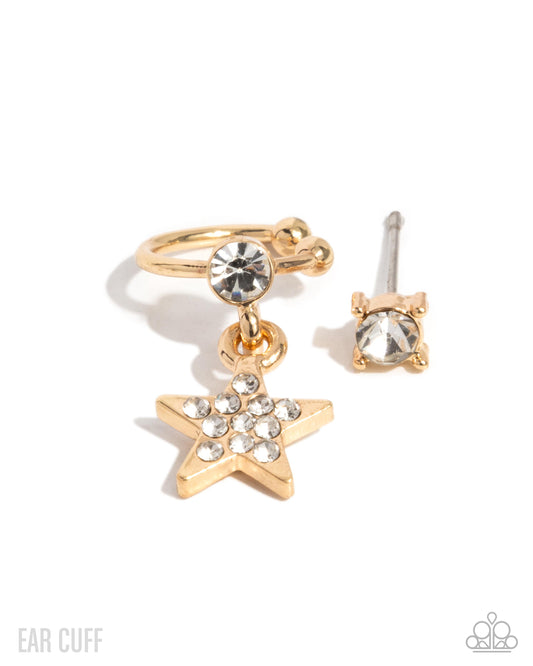 Cosmic Cool - Gold White Rhinestone Star Ear Cuff & White Rhinestone Stud Earring Paparazzi E2851