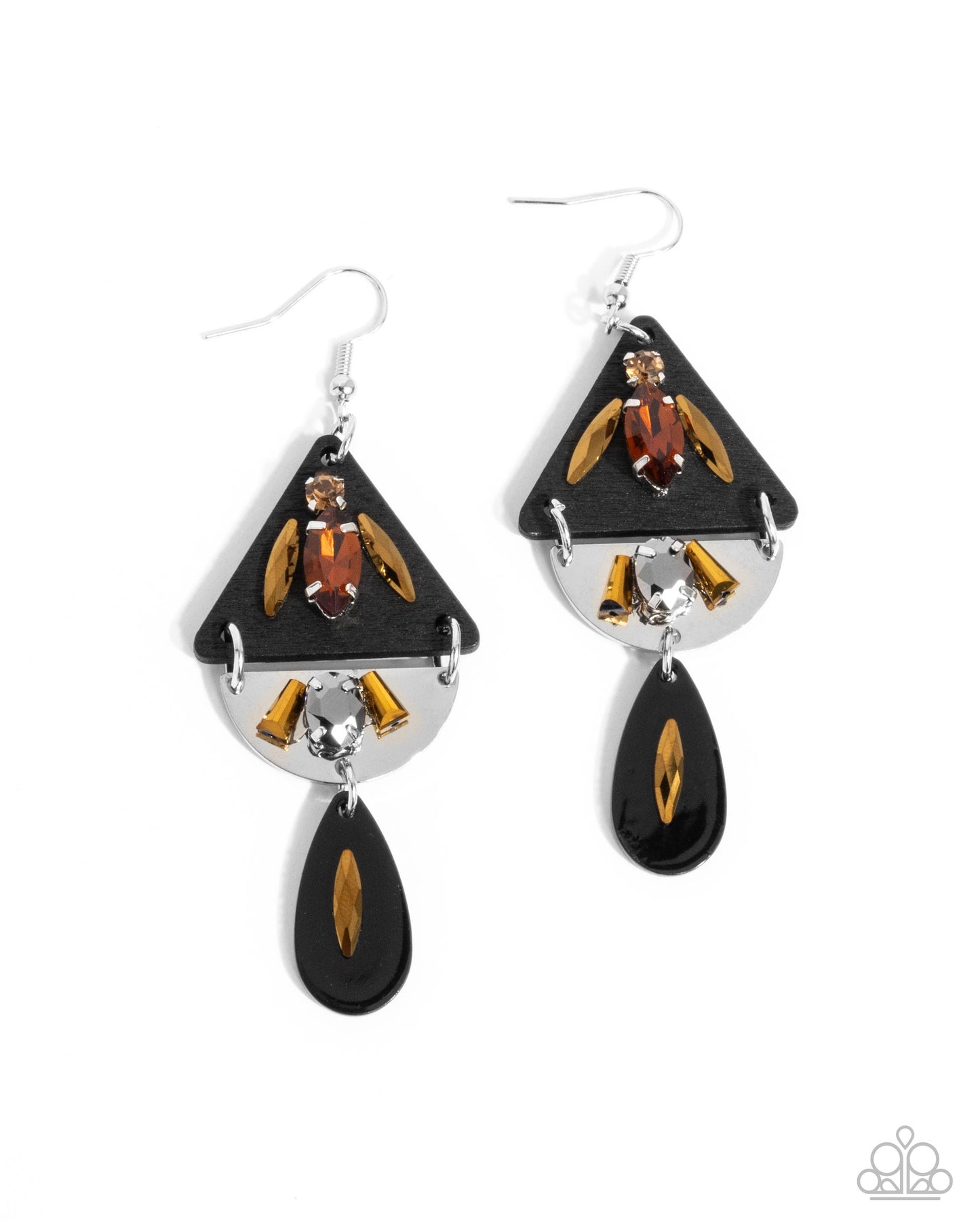 Abstract Articulation - Black Frame & Topaz, Aurum, Smoked Topaz, Hematite Rhinestone Earring Paparazzi E2573