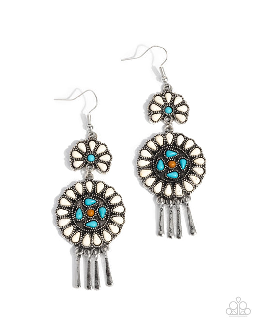 Watch the Sunset - White, Turquoise, Buckthorn Brown Floral Stone Santa Fe Style Earring Paparazzi E2802