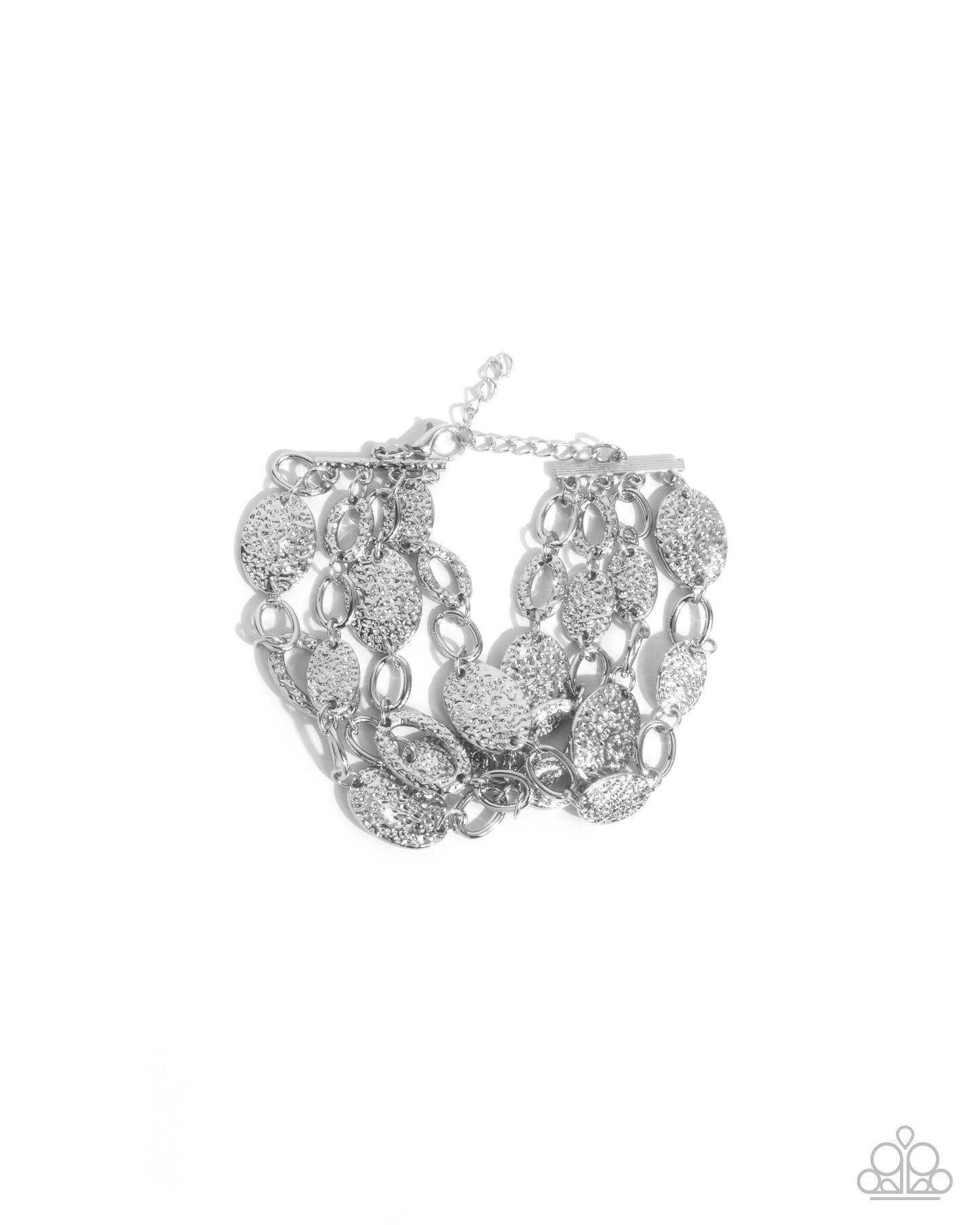 Hammered Helm - Silver Hammered Ovals Clasp Closure Bracelet Paparazzi B2062