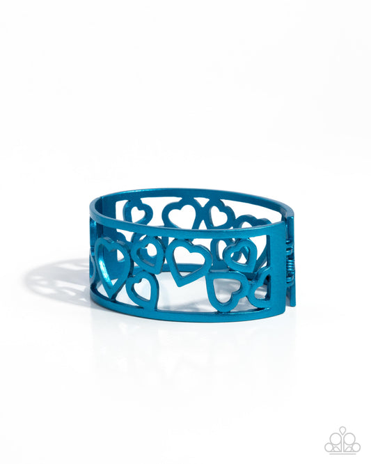 Steal Your Heart - Blue - Electric Blue Metal Heart Hinge Bracelet Paparazzi B0221