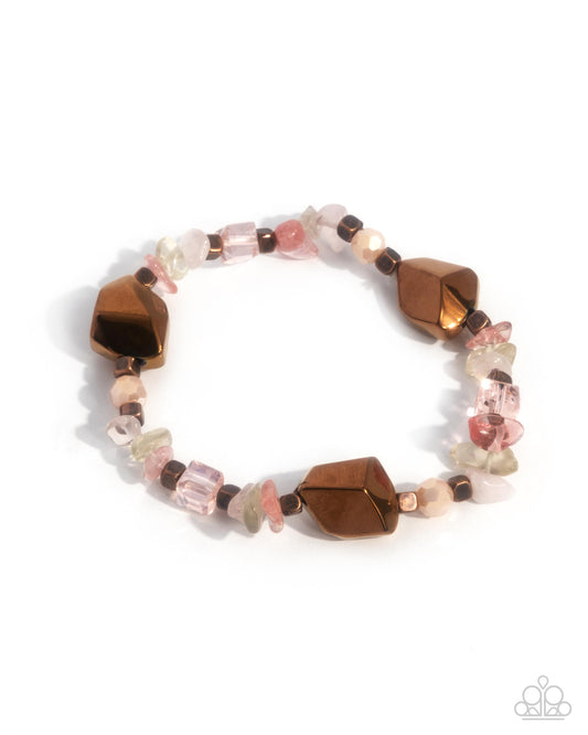 Eclectic Ease - Copper Cube, Shiny Copper Bead, Natural Stone Stretch Bracelet Paparazzi B1931