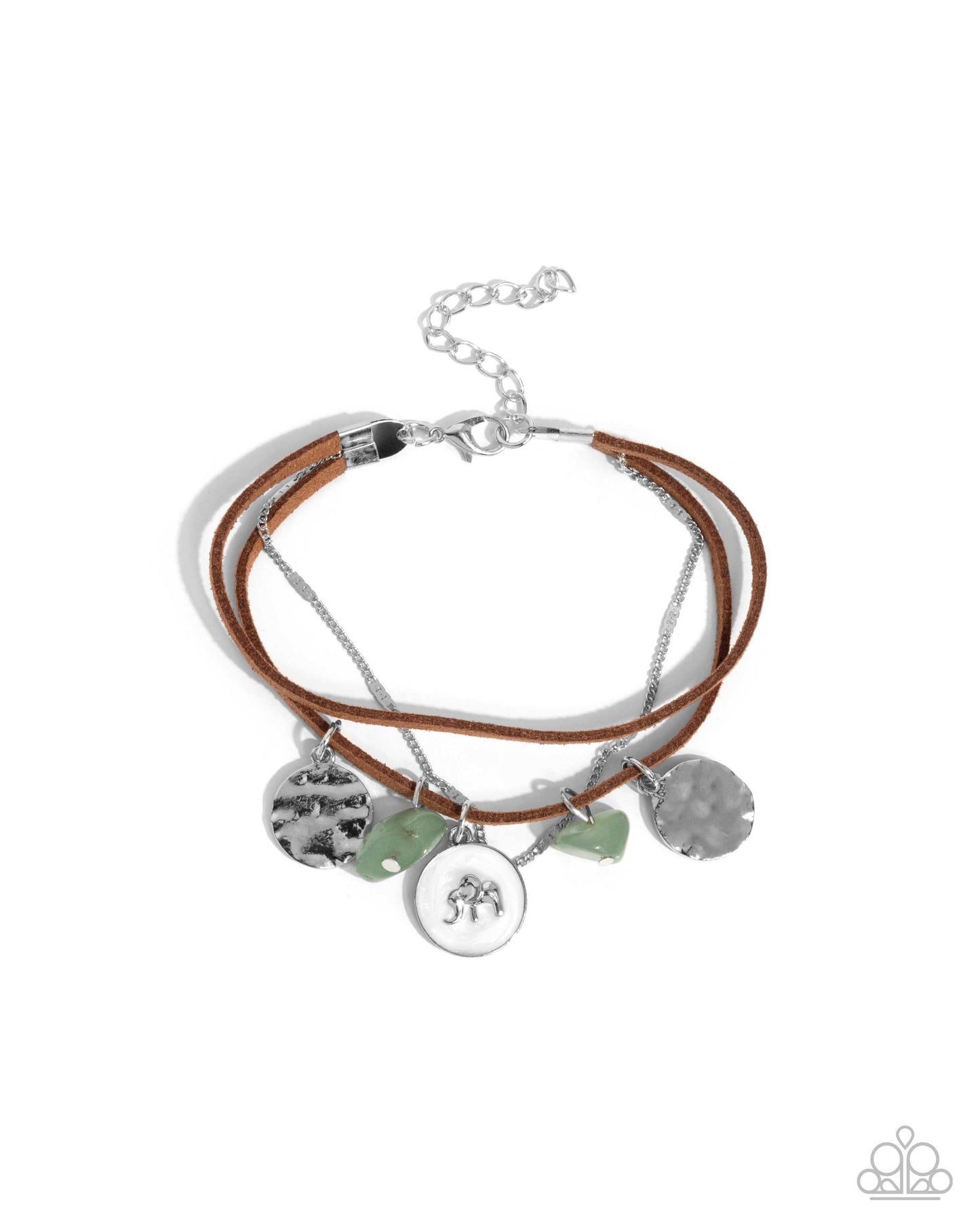 Serene Stroll - Green Jade Stone Elephant Charm Clasp Bracelet Paparazzi B2082