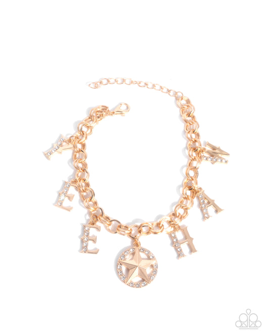 Yeehaw Yell - Gold Western Charm Inspirational Santa Fe Style "Yee Haw" Bracelet Paparazzi B2021