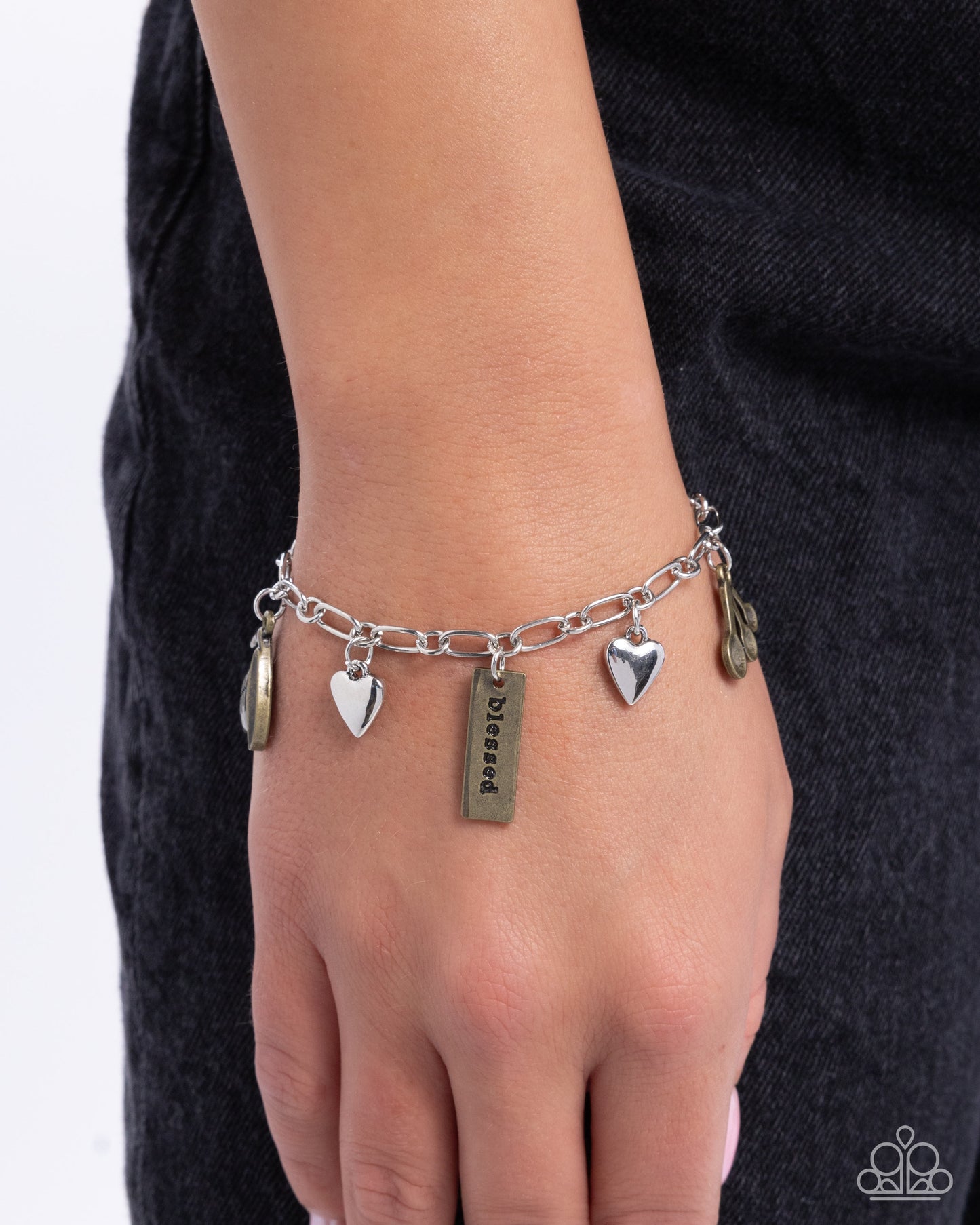 Glass Half Full Haute - Multi Silver & Brass Measuring Spoon, Cup Inspirational "blessed" Charm Bracelet Paparazzi B1951