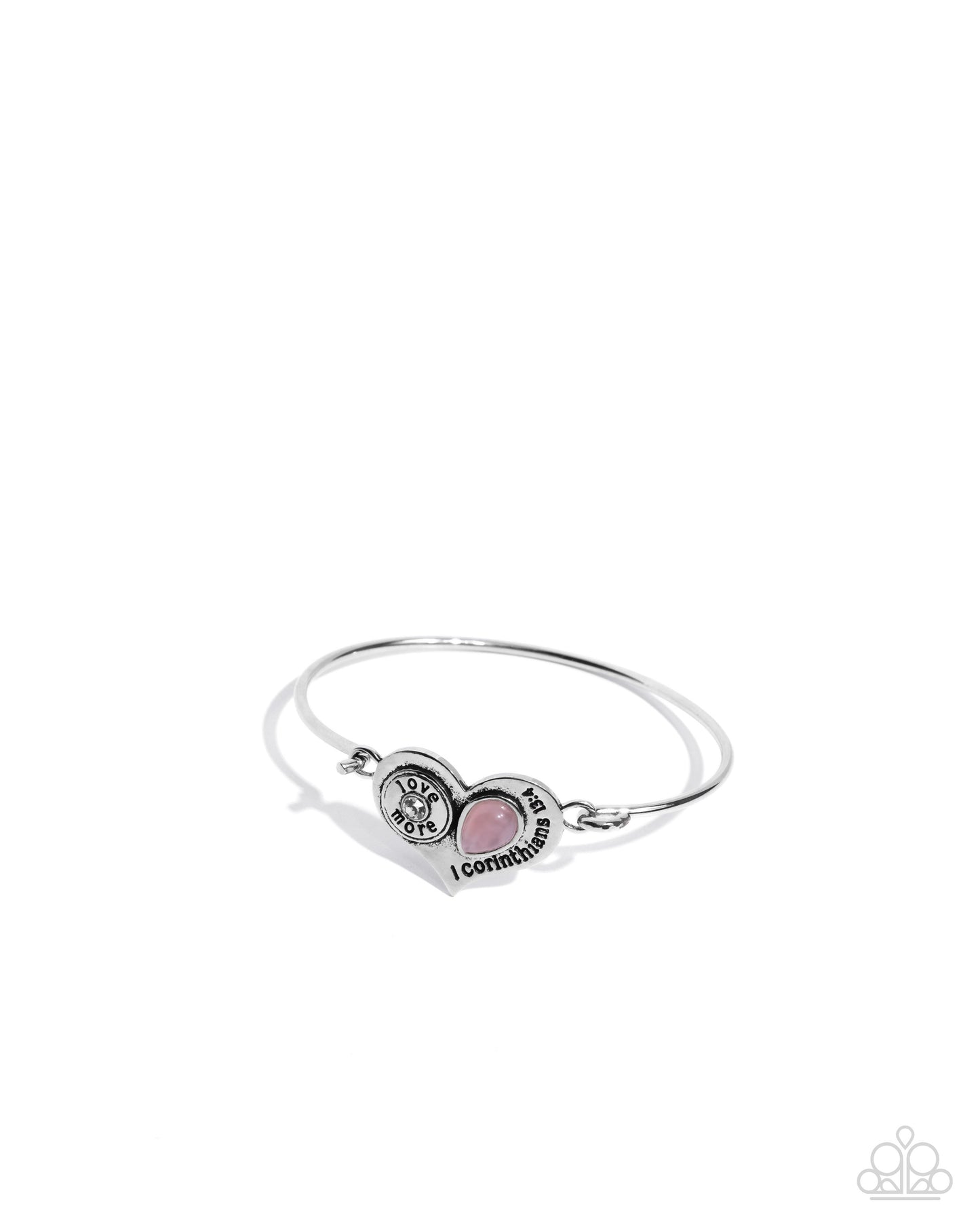 Give More Love - Pink Rose Quartz Stone Silver Heart Inspirational "Love More" "1 Corinthians 13:4" Bracelet Paparazzi B2014