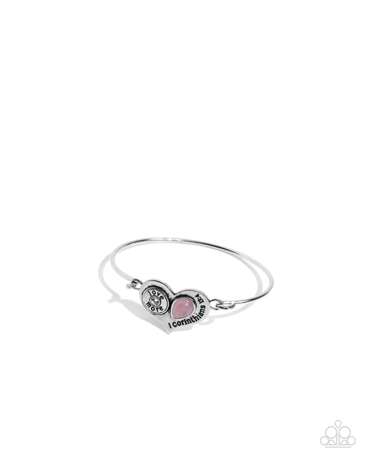Give More Love - Pink Rose Quartz Stone Silver Heart Inspirational "Love More" "1 Corinthians 13:4" Bracelet Paparazzi B2014