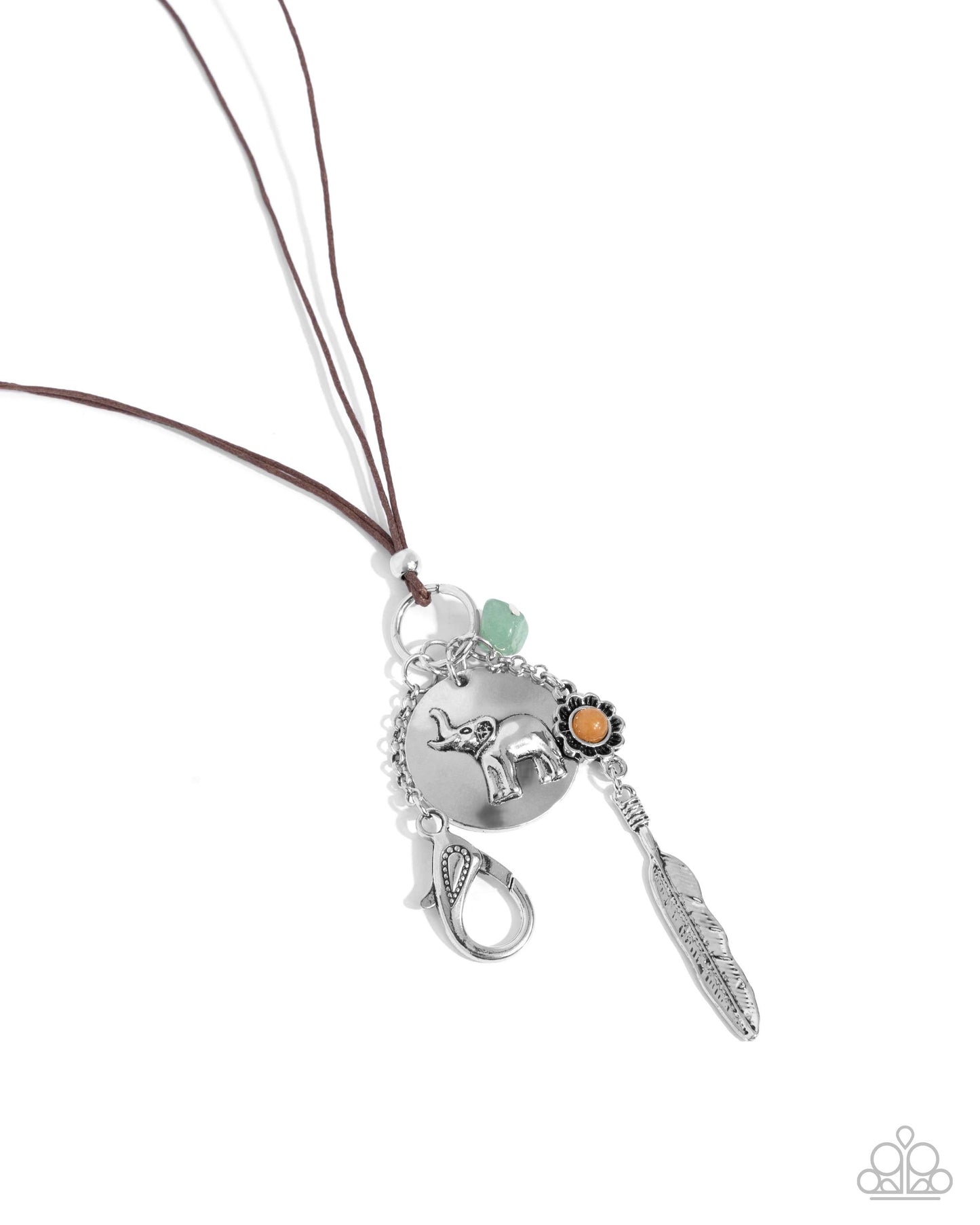 Free-Spirited Fate - Multi Silver Elephant Pendant, Silver Flower, Feather Lanyard Necklace Paparazzi N3319