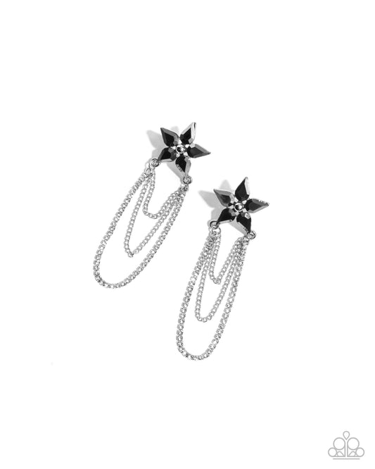 One In A Million Opulence - Silver Hematite Star & White Rhinestone Chain Post Earring Paparazzi E2909