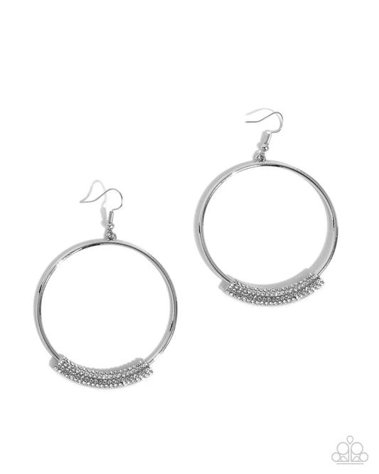 Sassy Story - White Rhinestone Silver Hoop Earring Paparazzi E2673