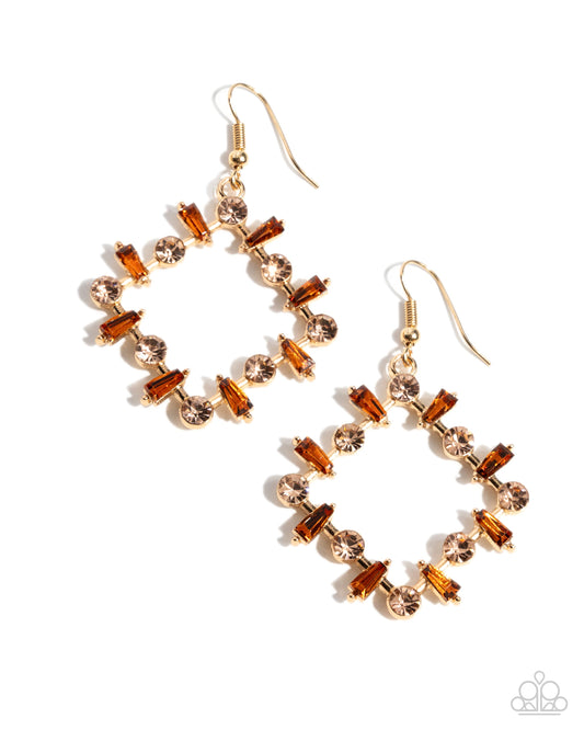 Pampered Promise - Brown Topaz Gem & Light Peach Rhinestone Gold Earring Paparazzi E3018