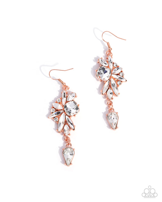 Dazzling Dance - Copper - Shiny Copper & White Rhinestone Gem Earring Paparazzi E2770
