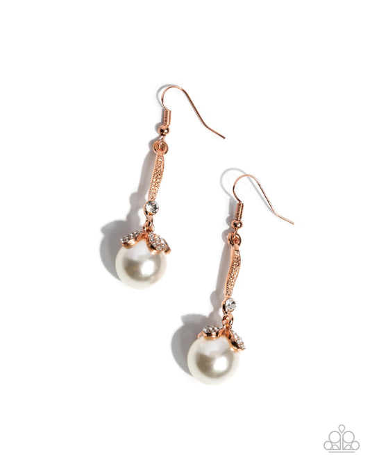 Royal Rarity - Copper - Shiny Copper & White Pearl Earring Paparazzi E2996
