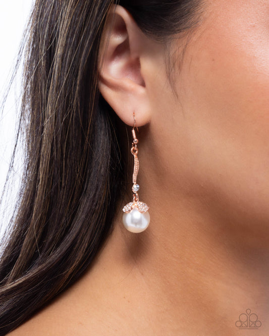 Royal Rarity - Copper - Shiny Copper & White Pearl Earring Paparazzi E2996