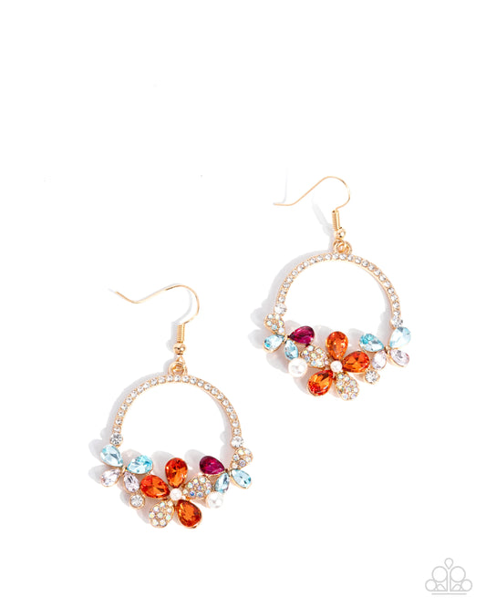 Bouquet Bliss - Multi White, Orange, Iridescent Gem Butterfly & Flower Earring Paparazzi E2969