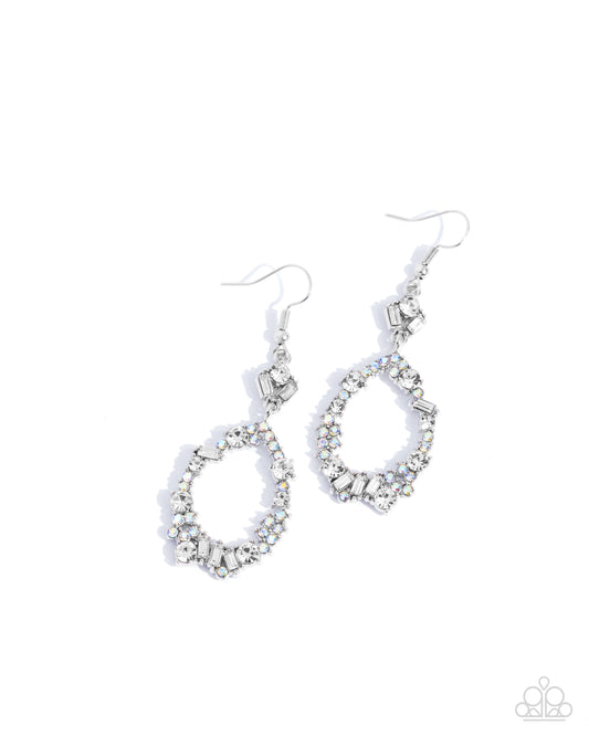 Poppin Pizzazz - White & Iridescent Rhinestone Teardrop Earring Paparazzi E2629
